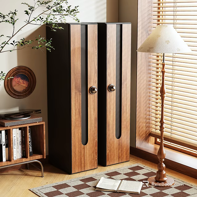 Wooden Double Door Wardrobe in Modern Home Interior with Natural Lighting and Minimalist Design 3d model 