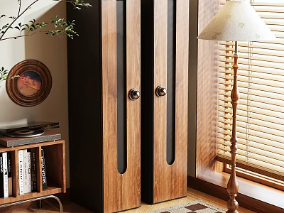 Wooden Double Door Wardrobe in Modern Home Interior with Natural Lighting and Minimalist Design 3d model