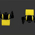 Two Humanoid Robots With Black Bodies Yellow Spiral Backs Blue Eyes And Mechanical Joints