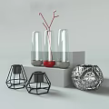 Modern Decorative Ornament Set With Glass Vases Metal Candle Holders And Geometric Spherical Decor