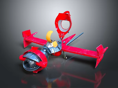 Red Mechanical Toy Model With Wings Yellow Components And Metallic Structure 3d model