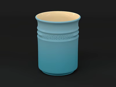 Blue Ceramic Cup With White Rim And Engraved Borgue Letters Design 3d model
