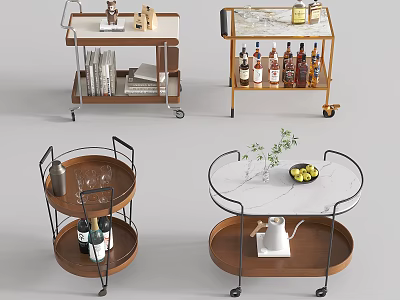 Versatile Storage Carts with Wheels Wooden Frames and Marble Tops for Home Kitchen and Dining 3d model