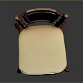 Traditional Wooden Chair With Upholstered Beige Seat Carved Backrest Armrests And Solid Wood Legs