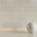 Beige Floor Tiles with Matching Wall Tiles and White Spherical Object in Corner