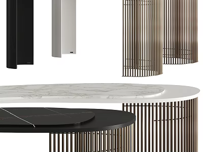 Modern Minimalist Console Table With Round Marble Top And Lattice Base Black White 3d model