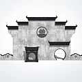 Traditional Chinese Scenic Wall With Black Eaves Gray Surface And Circular Decoration