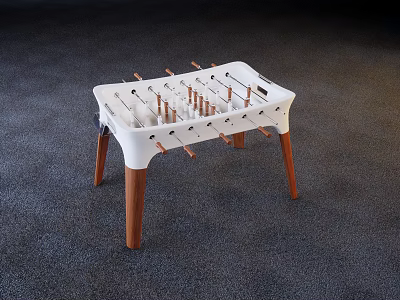 Modern White Foosball Table With Wooden Legs For Home Entertainment 3d model