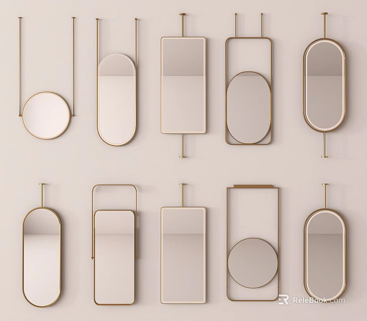 Stylish Wall Mounted Mirrors With Various Shapes And Metal Frames Design 3d model 