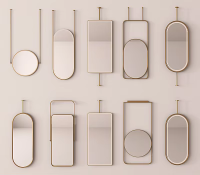 Stylish Wall Mounted Mirrors With Various Shapes And Metal Frames Design 3d model