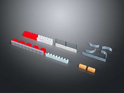 Scenic Landscape Model Built With Red White Grey Curved And Yellow Building Blocks 3d model