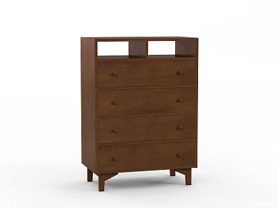 Brown Wooden Entryway Console Cabinet With Four Drawers And Open Top Shelf 3d model