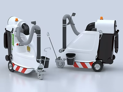 Intelligent Industrial Cleaning Machines White Black Design With Red White Stripes And Suction Buckets 3d model