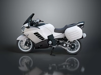 White Sport Touring Motorcycle Featuring Sleek Design Black Handlebars And Side Panniers 3d model