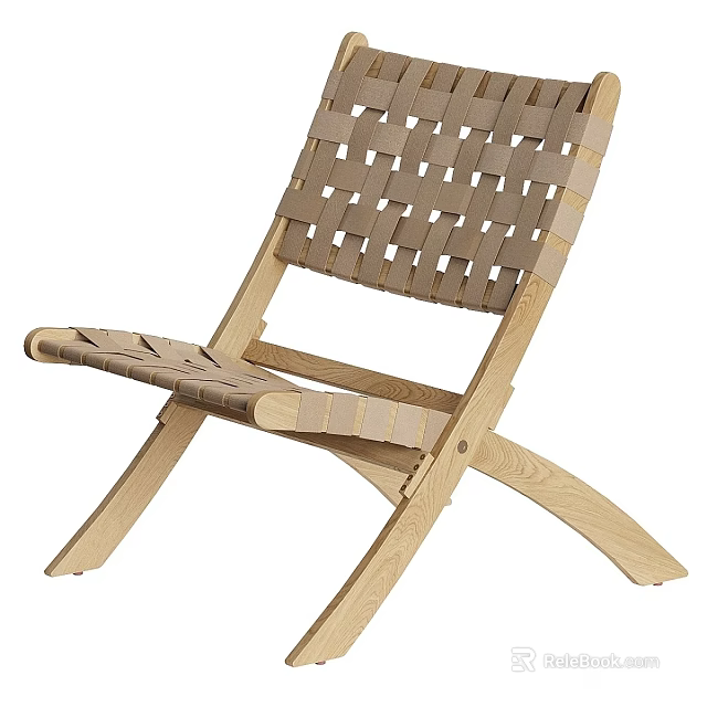 Natural Solid Wood Woven Strap Folding Outdoor Leisure Chair For Patio And Garden Daily Enjoyment 3d model 