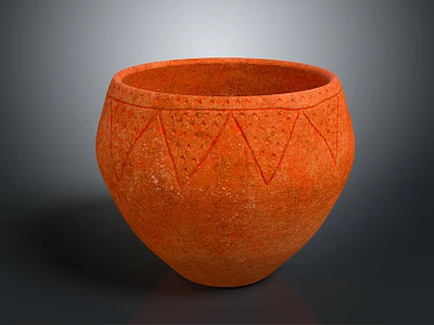 Decorative Orange Terracotta Pot With Geometric Pattern Design And Handcrafted Texture 3d model