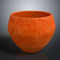 Decorative Orange Terracotta Pot With Geometric Pattern Design And Handcrafted Texture 3d model