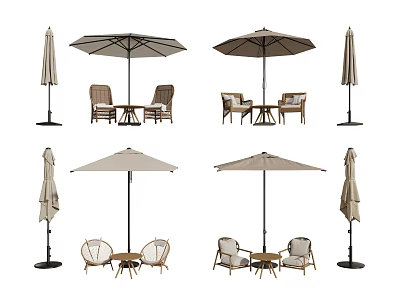 Outdoor Sunshade Canopies with Various Styles and Outdoor Tables and Chairs 3d model