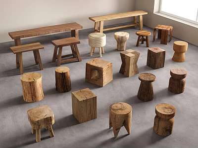 Modern Wooden Stool Stakes Low Stool Bench Stool 3d model