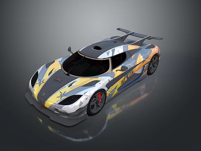 Sleek Racing Car With Colorful Livery And Aerodynamic Rear Spoiler Design 3d model