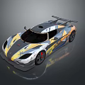 Sleek Racing Car With Colorful Livery And Aerodynamic Rear Spoiler Design