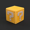 Solid Yellow Cube Building Block With White Question Marks On Surface 3d model