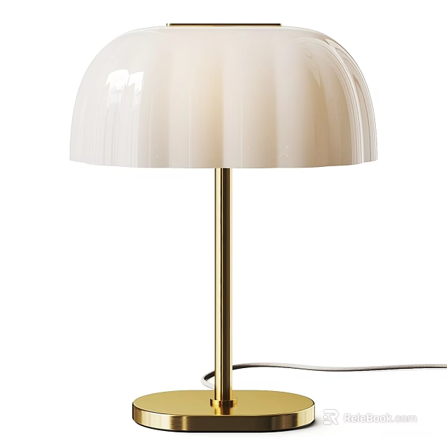 Modern Table Lamp With White Pleated Lampshade And Gold Metal Stand 3d model 