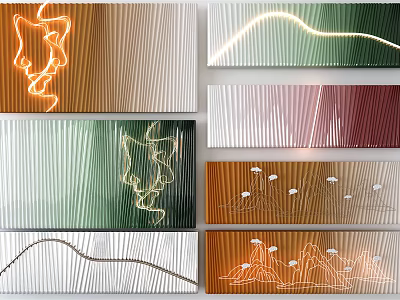 Stylish Modern Wall Decor With Colorful Striped Backgrounds And Abstract Wavy Line Motifs 3d model