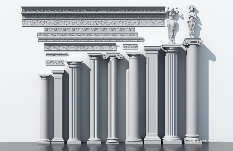 Classic Roman Columns With Fluted Shafts And Decorative Capitals For Architectural Design 3d model 