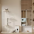 Stylish Cat Furniture Setup With Tree Bed Litter Box And Food Bowls