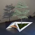White Geometric Landscape Seating with Central Tree and Grass Area 3d model