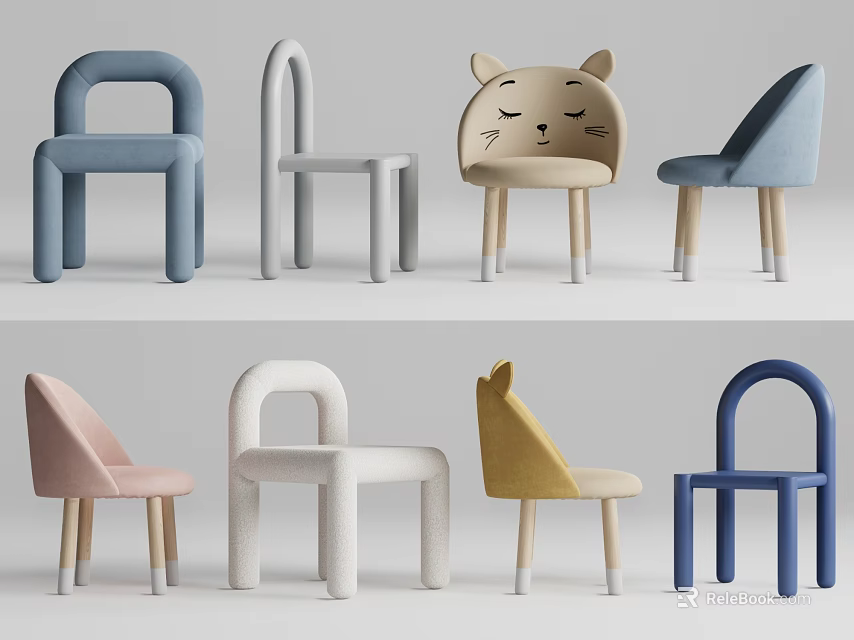 Modern Leisure Chairs With Cute Cat Design Various Colors And Minimalist Style 3d model 