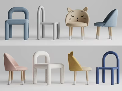 Modern Leisure Chairs With Cute Cat Design Various Colors And Minimalist Style 3d model