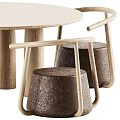 Modern Minimalist Round Dining Table Set With Wooden Stools And Curved Legs Design