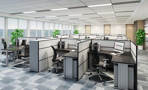 Staff area of modern public office area 3d model