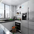 Modern Kitchen Interior With White Cabinets Range Hood Cooktop Sink And Window 3d model