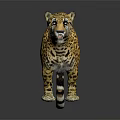 Realistic Jaguar Statue With Yellow Leopard Print Fur Standing On Dark Surface
