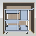 Mobile Blue Storage Cabinet With Open Shelves Drawers And Wheels