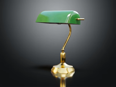 Vintage Green Desk Lamp With Curved Gold Arm And Stable Base 3d model