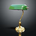 Vintage Green Desk Lamp With Curved Gold Arm And Stable Base