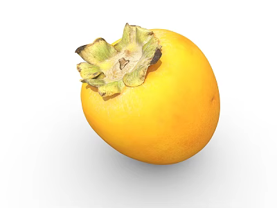 Whole Ripe Yellow Persimmon Fruit with Green Calyx on White Background 3d model