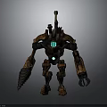 Sci Fi Mechanical Robot Character Featuring Rusty Metal Body Green Glowing Lights And Head Antenna