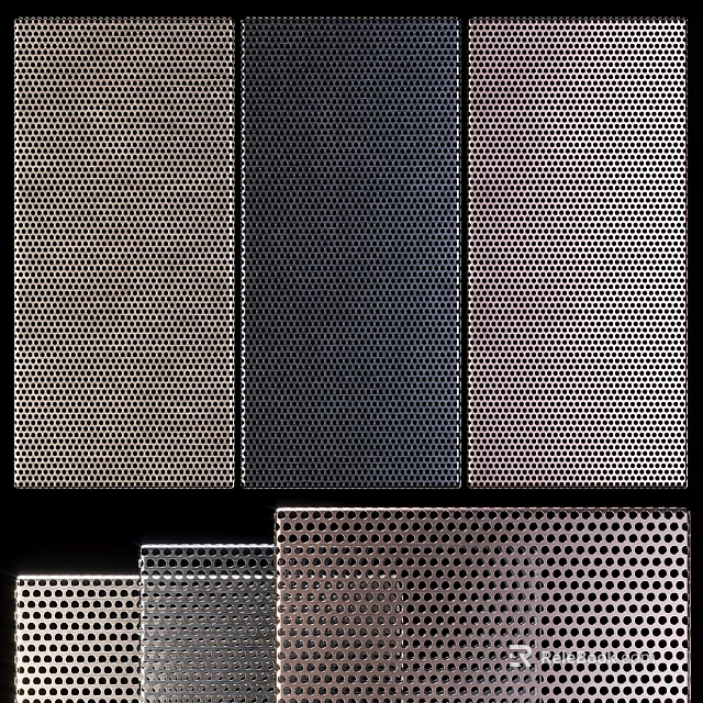 Various Perforated Metal Sheets With Different Hole Patterns And Color Finishes 3d model 