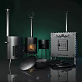 Various Wood Burning Stoves With Ornate Modern Designs Metal Pans Lids and Chimneys