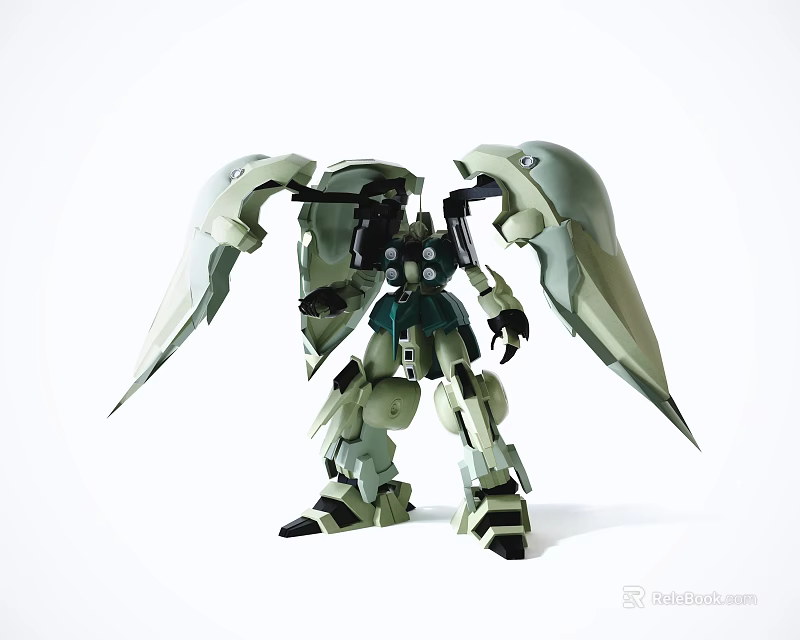 Smart Robot Featuring Green Mechanical Structure With Large Wings And Standing Pose 3d model 