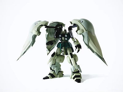 Smart Robot Featuring Green Mechanical Structure With Large Wings And Standing Pose 3d model