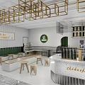 Bubble Tea Shop Interior With Open Layout Green White Walls Curved Bar And Marble Floor
