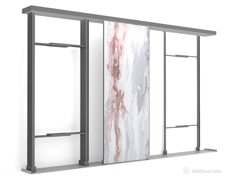 Modern Display Shelves with Metal Frame Marble Pattern Panel and Hanging Rods 3d model