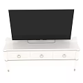 Modern White TV Stand Interior With Drawers And Flat Screen TV On Top