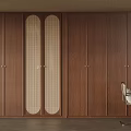 Modern Brown Wooden Wardrobe With Double Grille Doors And Panel Design